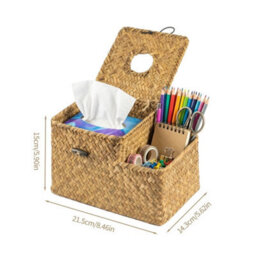 Woven Square Tissue Basket, Tissue Box Holder With Fits Standard Tissue Boxes - thumbnail 2