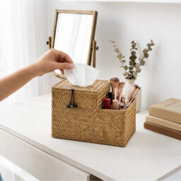 Woven Square Tissue Basket, Tissue Box Holder With Fits Standard Tissue Boxes - thumbnail 3