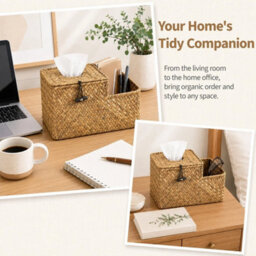 Woven Square Tissue Basket, Tissue Box Holder With Fits Standard Tissue Boxes - thumbnail 4