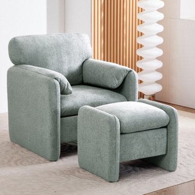 Living And Home Grey Chenille Upholstered Armchair With Footstool - image 1
