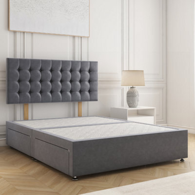 Bsspoke Isla Divan Bed Set In Steel Plush Velvet 24Inch Headboard 2 Drawers Same Side & No Mattress In 3Ft 4Ft 4Ft6 5Ft 6Ft - image 1