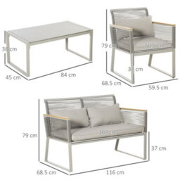 Wyld Haus Rotoyo Kaha Grey 4-Seater Rattan-Style Outdoor Sofa Set With Cushions And Tempered Glass Coffee Table - thumbnail 3
