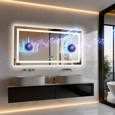 Luvodi 1200X600mm Bathroom Mirror Led Lights Large Illuminated Mirror Bluetooth, Dual Led Light Strip, Defog - image 1