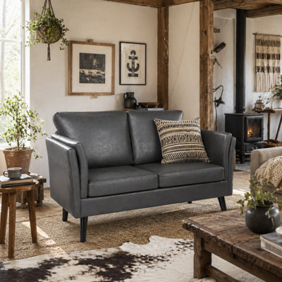 Wyld Haus Ravi Grey Faux Leather 2-Seater Sofa - Compact Modern Loveseat - image 1