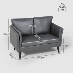 Wyld Haus Ravi Grey Faux Leather 2-Seater Sofa - Compact Modern Loveseat - thumbnail 3