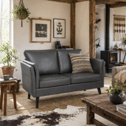 Wyld Haus Ravi Grey Faux Leather 2-Seater Sofa - Compact Modern Loveseat - thumbnail 1