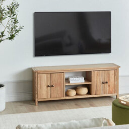 Wyld And Coco Sassafras Home Rustic Tv Stand Natural Light Brown - Fits Up To 58 Inch Tvs, Two Cabinets - thumbnail 2