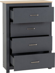 Seconique Portland 4 Drawer Chest In Grey With Oak Effect Finish - thumbnail 3