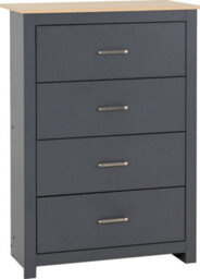 Seconique Portland 4 Drawer Chest In Grey With Oak Effect Finish