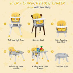 Costway 6-In-1 Baby High Chair Infant Feeding Chair Kids Stool W/removable Tray & Cushion - thumbnail 3