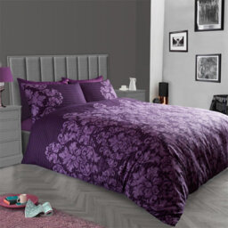 Gc Gaveno Cavailia Royal Damask Duvet Cover Bedding Set Purple King 3Pc With Reversible Damask Printed Quilt Cover - thumbnail 1