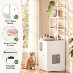 Yaheetech Pet Side Table With Cat Litter Box Cabinet With Litter-Catching Slatted Platform, Multi-Functional Cat Furniture, Black - thumbnail 6