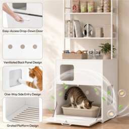 Yaheetech Pet Side Table With Cat Litter Box Cabinet With Litter-Catching Slatted Platform, Multi-Functional Cat Furniture, Black - thumbnail 5
