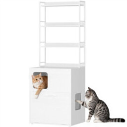 Yaheetech Pet Side Table With Cat Litter Box Cabinet With Litter-Catching Slatted Platform, Multi-Functional Cat Furniture, Black - thumbnail 2