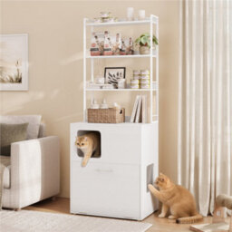 Yaheetech Pet Side Table With Cat Litter Box Cabinet With Litter-Catching Slatted Platform, Multi-Functional Cat Furniture, Black - thumbnail 1