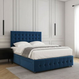 REGIONAL FURNISHINGS Luxury Divan Bed Set Blue Plush Velvet 24Inch Headboard & Footboard & Mattress No Drawers In 3Ft 4Ft 4Ft6 5Ft 6Ft Sizes - thumbnail 2