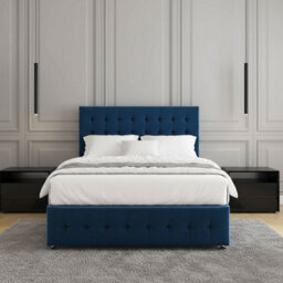 REGIONAL FURNISHINGS Luxury Divan Bed Set Blue Plush Velvet 24Inch Headboard & Footboard & Mattress No Drawers In 3Ft 4Ft 4Ft6 5Ft 6Ft Sizes - thumbnail 3