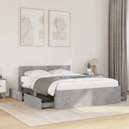 Walplus Bed Frame With Headboard Without Mattress Concrete Grey 140X200 Cm
