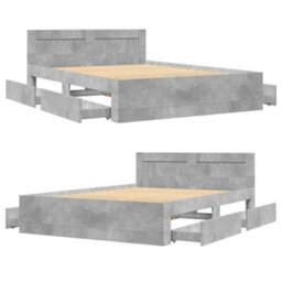 Walplus Bed Frame With Headboard Without Mattress Concrete Grey 140X200 Cm - thumbnail 8