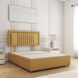 Bsspoke Canes Divan Bed Set In Mustard Plush Velvet With 24Inch Headboard 4 Drawer & No Mattress In Double King Super King 4Ft - thumbnail 1
