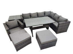 Fimous Rattan Garden Furniture Set Outdoor 9 Seater Patio Corner Sofa Sets With Table Chair 2 Big Stool Side Table Dark Grey Mixed - thumbnail 1