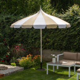 Wyld And Coco Garden Market Parasol - 2.45M Round Beige And White Polyester Canopy With Aluminium Pole, Uv And Rust Resistant - thumbnail 2