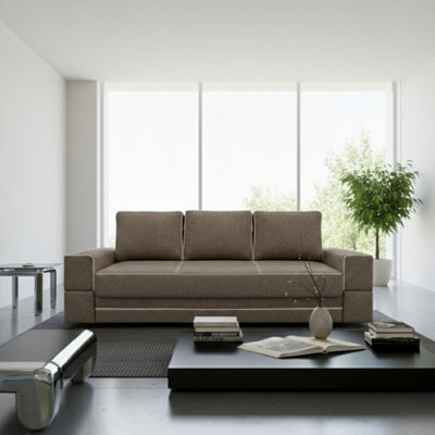 Samanta A Upholstered Sofa Bed 251Cm Has Storage Box Modern Fabric Sofa In Living Room Brown - image 1