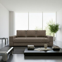 Samanta A Upholstered Sofa Bed 251Cm Has Storage Box Modern Fabric Sofa In Living Room Brown - thumbnail 1