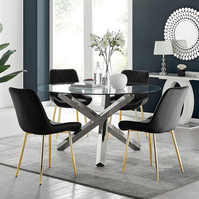 Furniturebox Uk Vogue Round Dining Table And 4 Black Pesaro Gold Leg Chairs - image 1