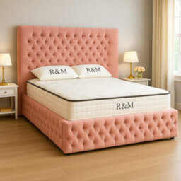 5Ft King Bed Frame - Chesterfield Upholstered Winged Bed Frame - Pink Plush Velvet Fabric - thumbnail 2