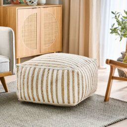 Wyld And Coco Casanova Pouffe Beige White 60 X 60 X 30 Cm - Jute And Cotton Abstract Stripe - thumbnail 2