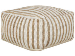 Wyld And Coco Casanova Pouffe Beige White 60 X 60 X 30 Cm - Jute And Cotton Abstract Stripe - thumbnail 1