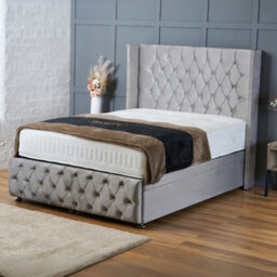 Bsspoke Ottoman Bed Lift Up Storage Divan Silver Velvet With Mattress 138Cm Chesterfield Wingback Headboard & Footboard All Sizes - thumbnail 3