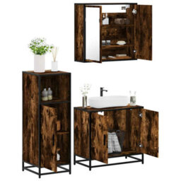 Berkfield 3 Piece Bathroom Furniture Set Smoked Oak Engineered Wood - thumbnail 1