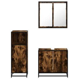 Berkfield 3 Piece Bathroom Furniture Set Smoked Oak Engineered Wood - thumbnail 5