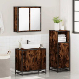 Berkfield 3 Piece Bathroom Furniture Set Smoked Oak Engineered Wood - thumbnail 4