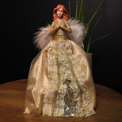 Samuel Alexander 25Cm Christmas Angel Tree Topper Decoration With Feather Wings In Gold - image 1