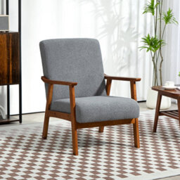 Homcom Boucle Accent Chair Armchair W/ Wide Seat For Living Room Bedroom, Grey - thumbnail 1