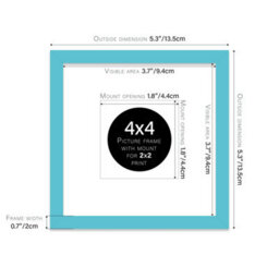 "4X4"" Turquoise Picture Frame - 4X4"" Square Frame With 2X2"" Mount For 4X4""/2X2"" Pictures Classic Style Photo Display, 1 Pack" - thumbnail 2