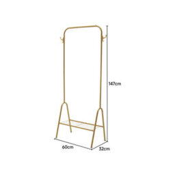 Freestanding Gold Metal Hanging Garment Clothes Rack With Bottom Shelf And Hooks 147Cm (H) - thumbnail 5