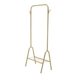 Freestanding Gold Metal Hanging Garment Clothes Rack With Bottom Shelf And Hooks 147Cm (H) - thumbnail 4