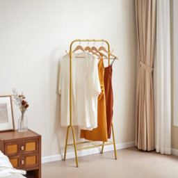 Freestanding Gold Metal Hanging Garment Clothes Rack With Bottom Shelf And Hooks 147Cm (H) - thumbnail 1