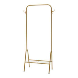 Freestanding Gold Metal Hanging Garment Clothes Rack With Bottom Shelf And Hooks 147Cm (H) - thumbnail 3
