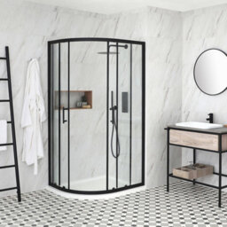 Homestylestore Black Left Hand Quadrant Shower Enclosure With White Tray And Fast Flow Waste 1200 X 800mm - thumbnail 2