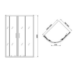 Homestylestore Black Left Hand Quadrant Shower Enclosure With White Tray And Fast Flow Waste 1200 X 800mm - thumbnail 4