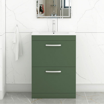 Royal Bathrooms Turin Matt Green 2 Drawer Floor Standing Vanity Unit With Minimalist Basin - image 1