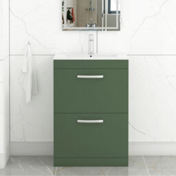 Royal Bathrooms Turin Matt Green 2 Drawer Floor Standing Vanity Unit With Minimalist Basin - thumbnail 1
