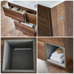 Homestylestore 1212mm Dark Oak Wall Hung Bathroom Vanity Unit Led Lit Open Shelf Marble Effect Basin - thumbnail 4