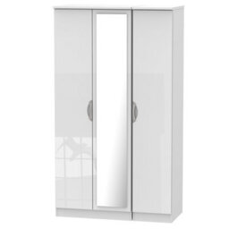 Chelsea Ready Assembled Contemporary Gloss White Tall Triple With Mirror Wardrobe (H)1970mm (W)1110mm (D)530mm - thumbnail 1