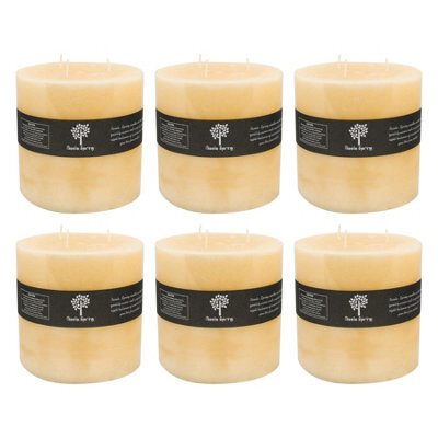 Nicola Spring Round 3 Wick Vanilla Pillar Candles - 130 Hours - Cream - Pack Of 6 - image 1